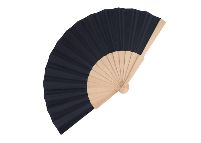 Éventail promotionnel coloré en bois et polyester recyclé Bleu foncé